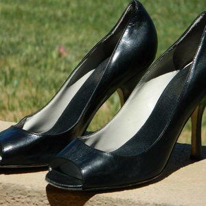 Enzo Angiolini Eamaylie Model Black Leather Peep Toe Classic Pump Shoes US 8.5